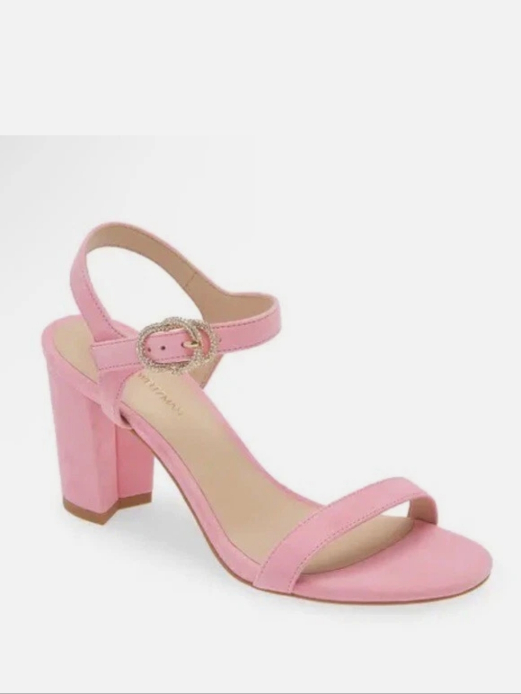 Stuart Weitzman Pink Suede Crystal Buckle Block Heel Sandals Size 8.5